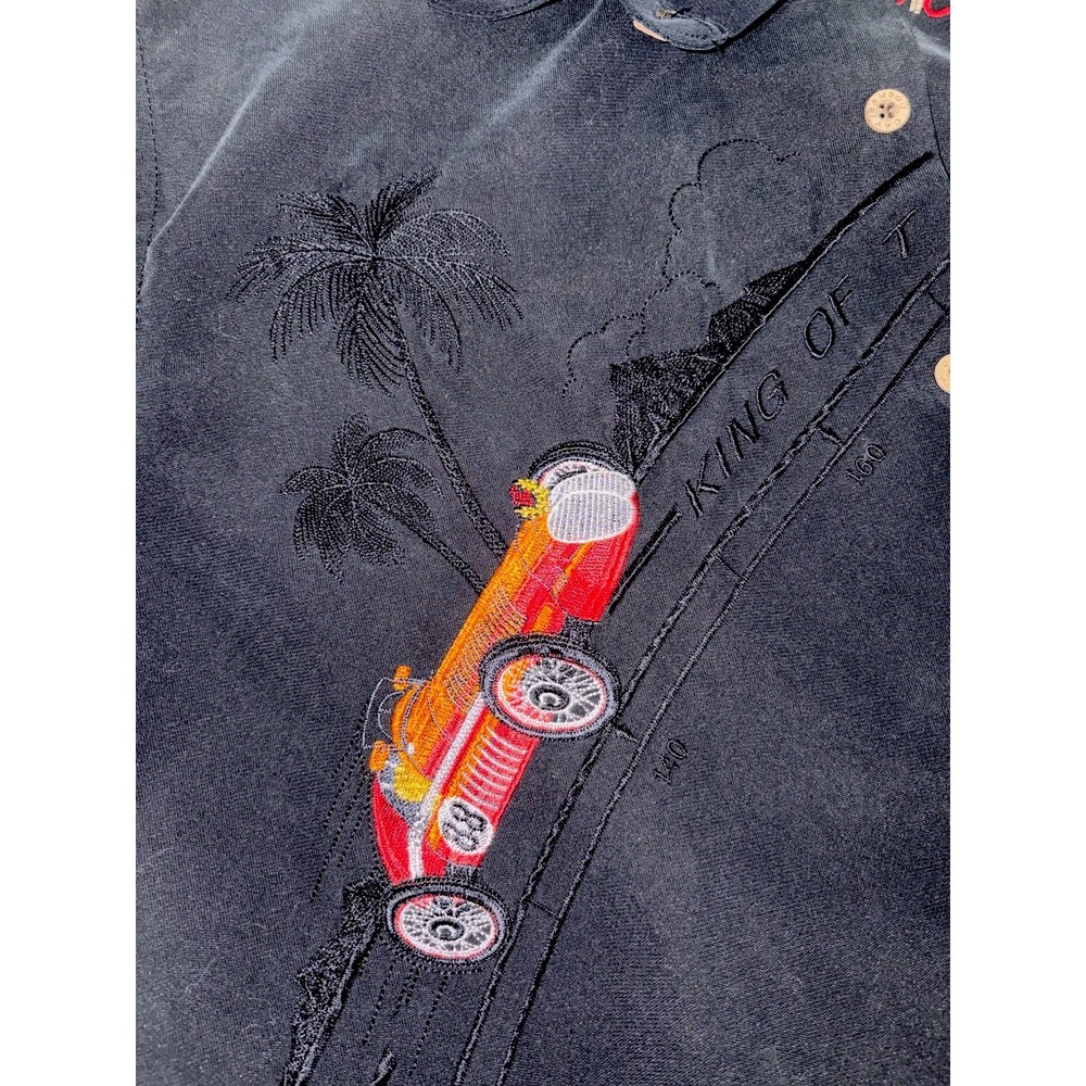 Bamboo Cay Bugatti King Of The Road Embroidered Button Up Hawaiian Black Med - Picture 9 of 10